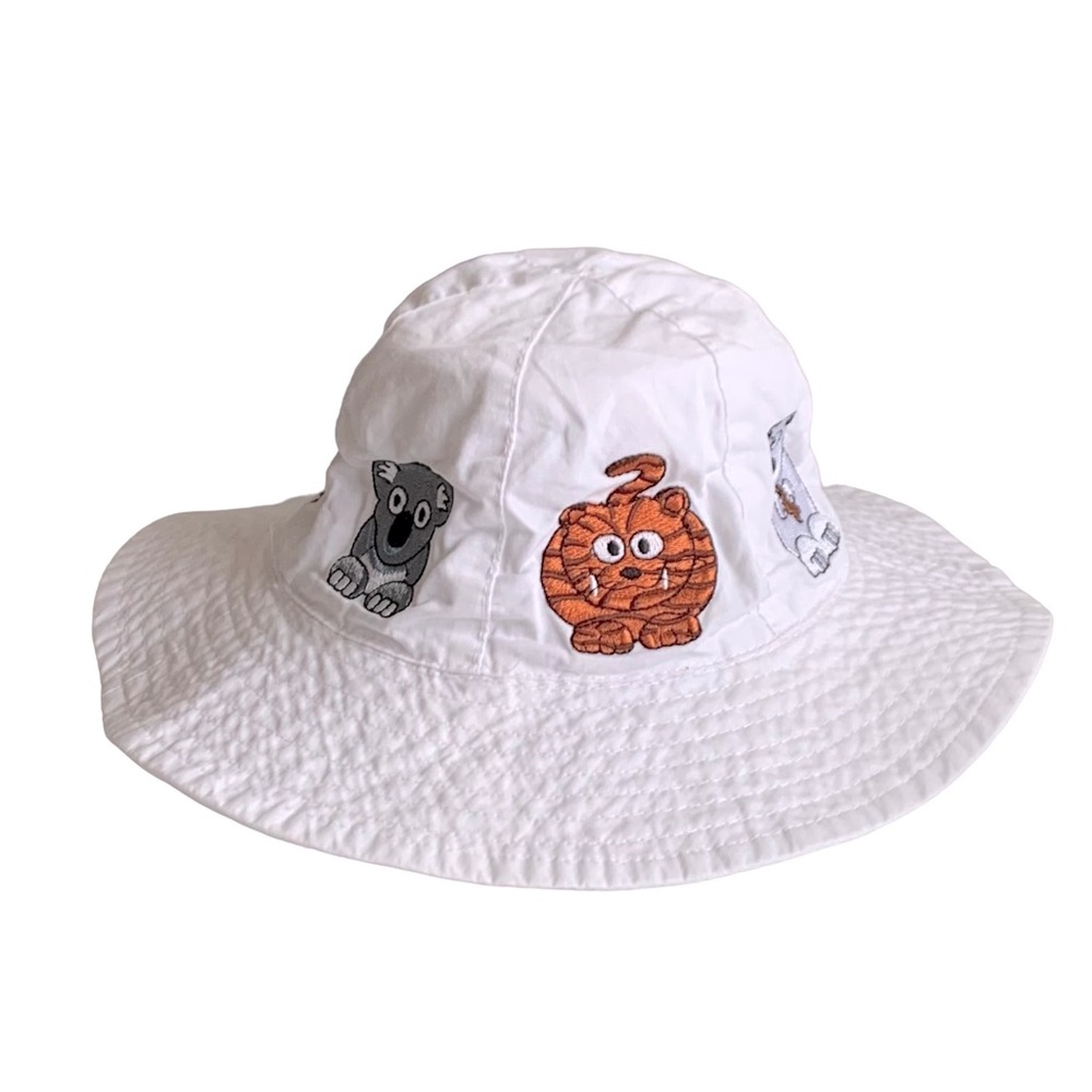 San Diego Zoo White Animal Embroidered Unisex Wide Brim Hat Size Small